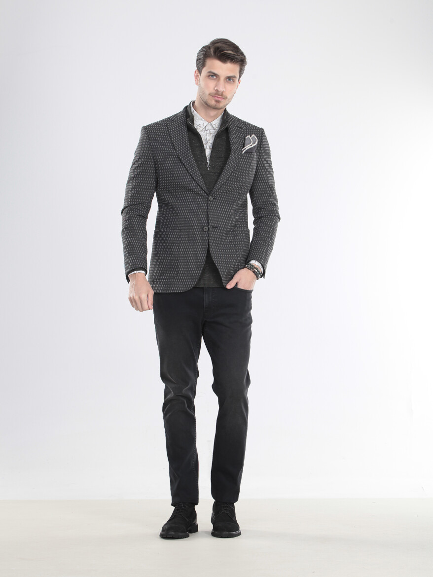 Antrasit Mikro Modern Fit Ceket - 3