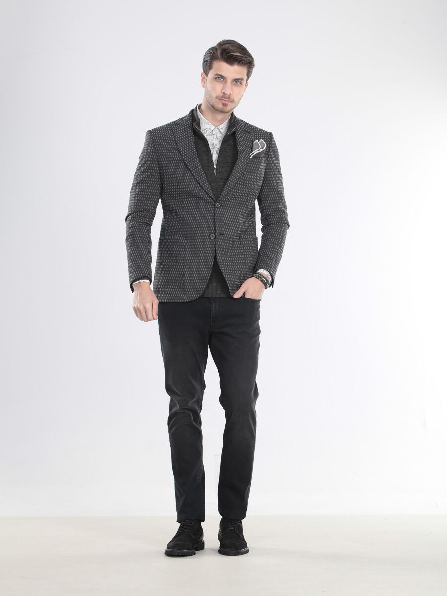 Antrasit Mikro Modern Fit Ceket - 3