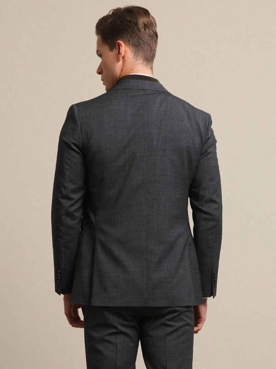 Antrasit Mikro Modern Fit Yün Karışımlı Takım Elbise - 4