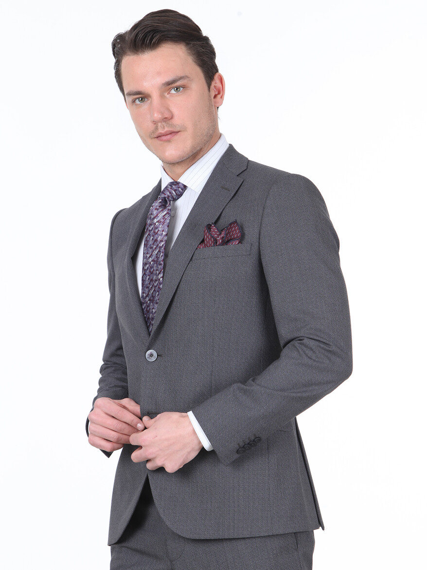 Antrasit Mikro Slim Fit Takım Elbise - 1
