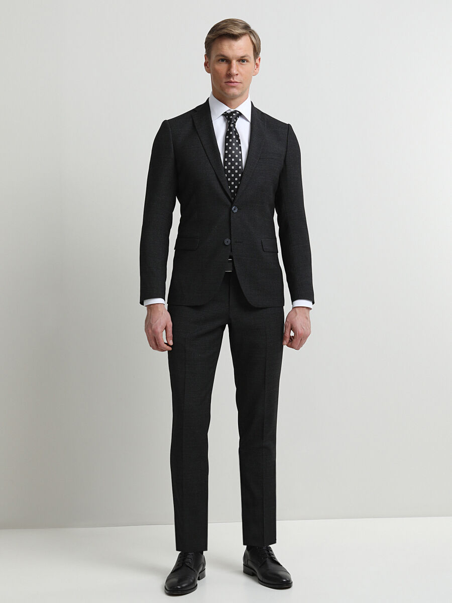 Antrasit Mikro Slim Fit Yün Karışımlı Takım Elbise - 1