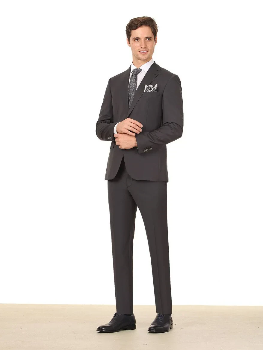 Antrasit Modern Fit Yün Karışımlı Takım Elbise - 3