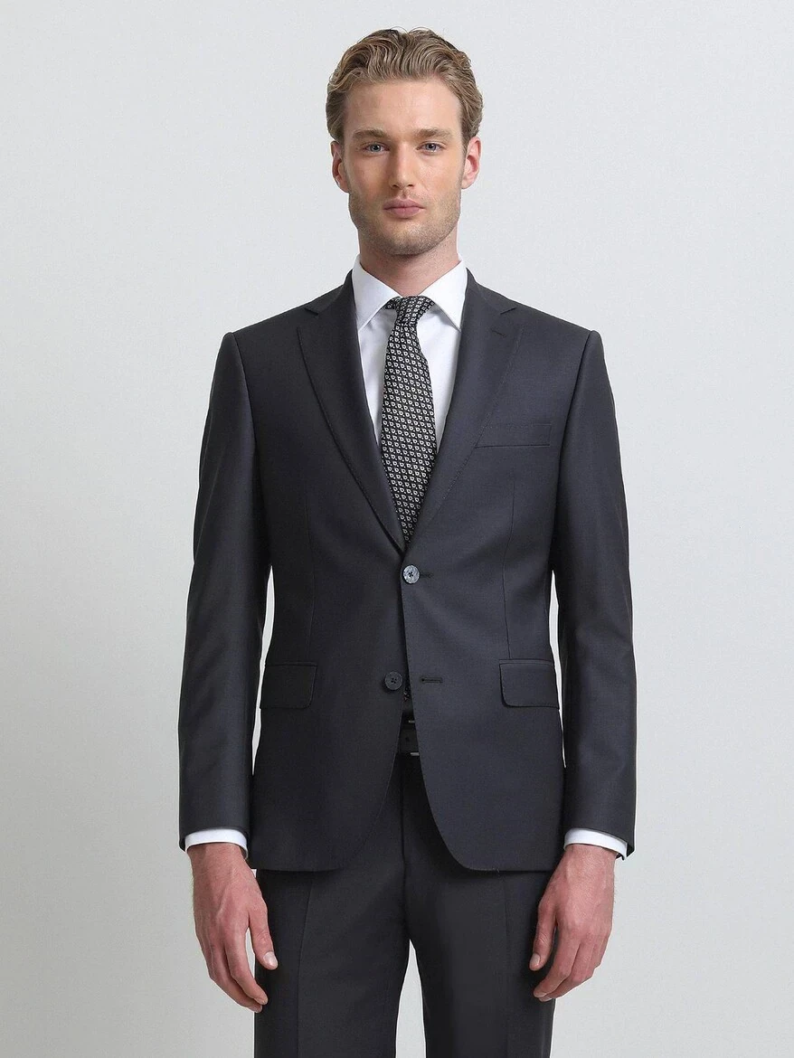 Antrasit Modern Fit Yün Karışımlı Takım Elbise - KİP