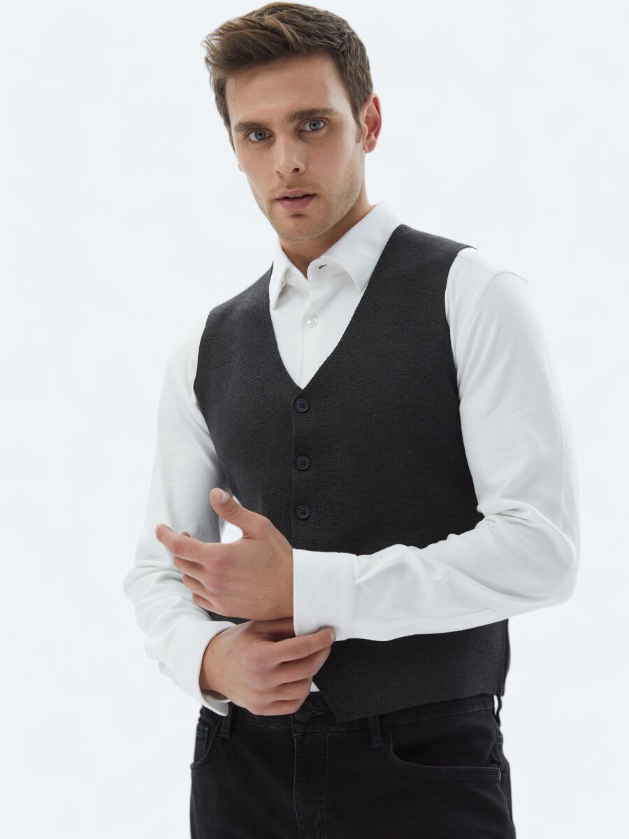 Antrasit Regular Fit Casual Örme Triko Yelek - 3