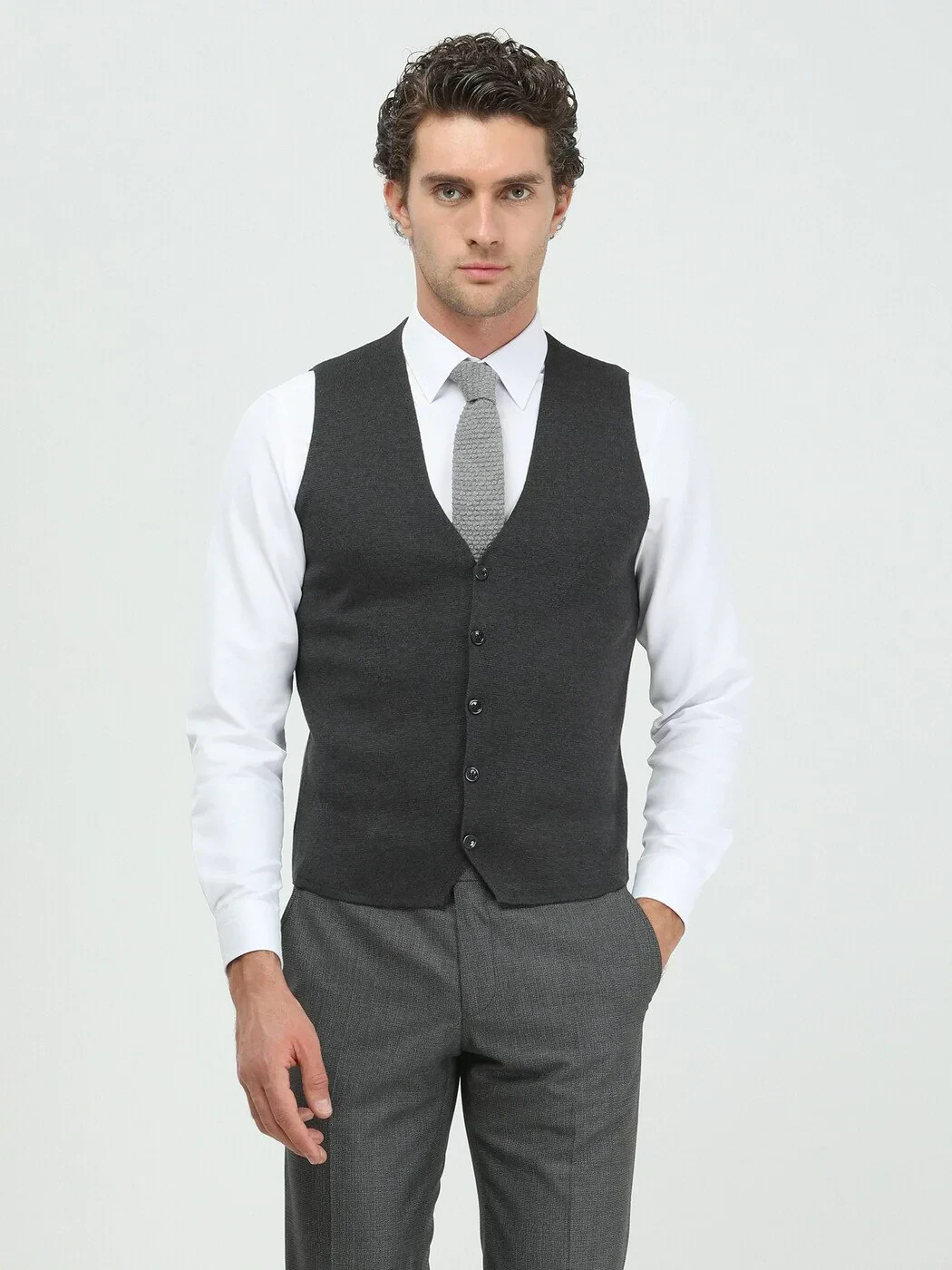 Antrasit Regular Fit Casual Örme Triko Yelek - 1