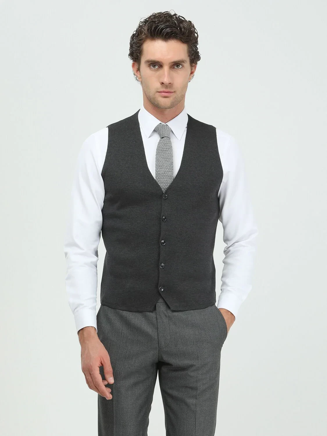 Antrasit Regular Fit Casual Örme Triko Yelek - 1