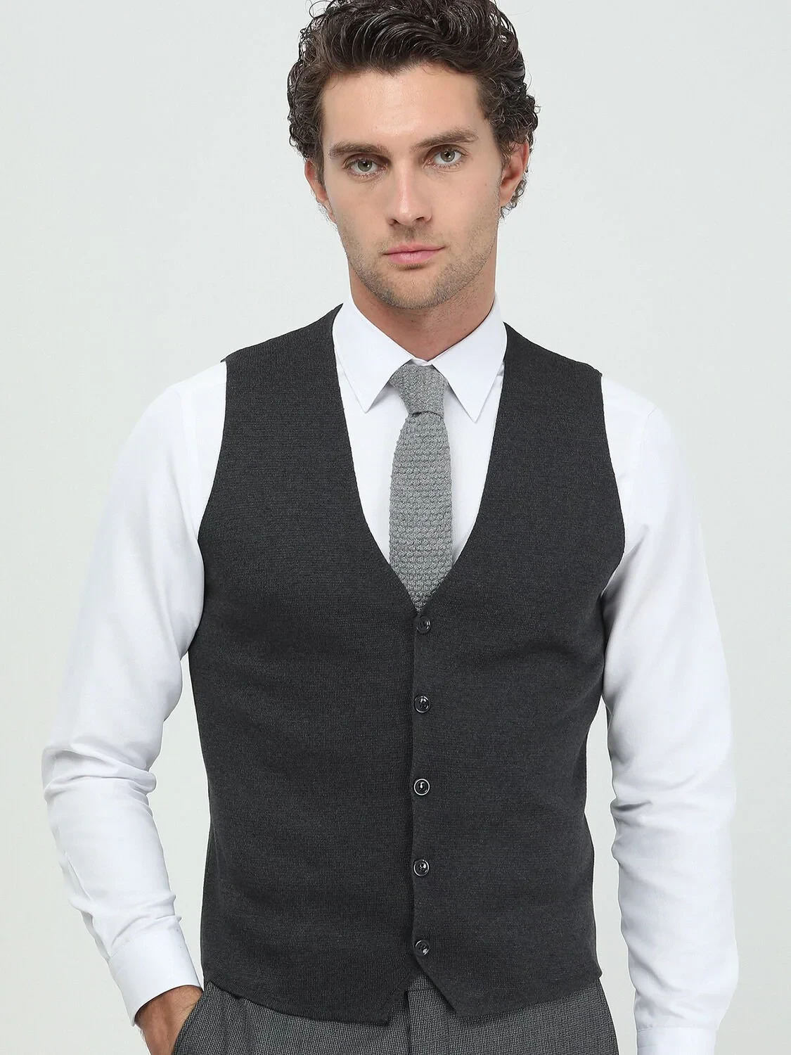 Antrasit Regular Fit Casual Örme Triko Yelek - 2