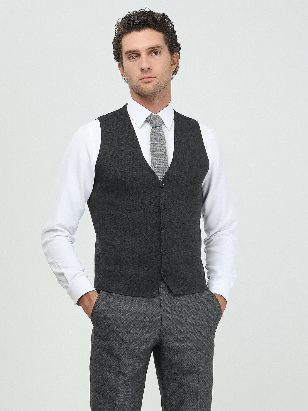 Antrasit Regular Fit Casual Örme Triko Yelek - 3