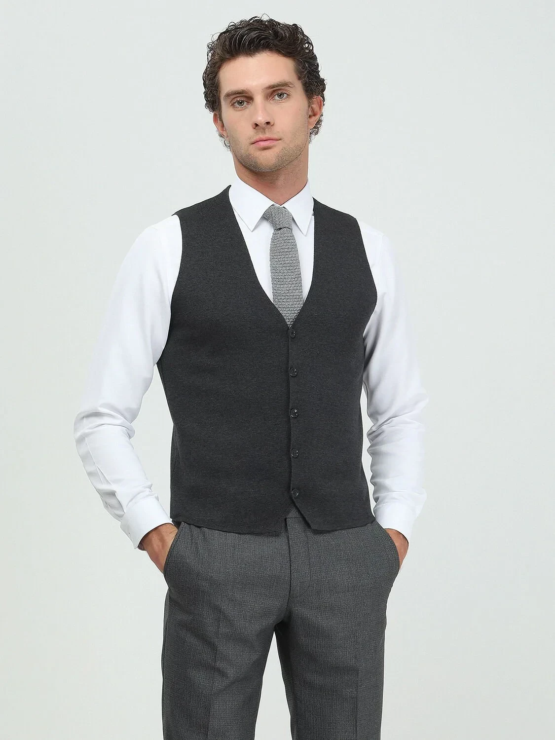 Antrasit Regular Fit Casual Örme Triko Yelek - 3