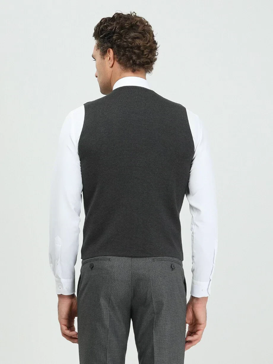 Antrasit Regular Fit Casual Örme Triko Yelek 