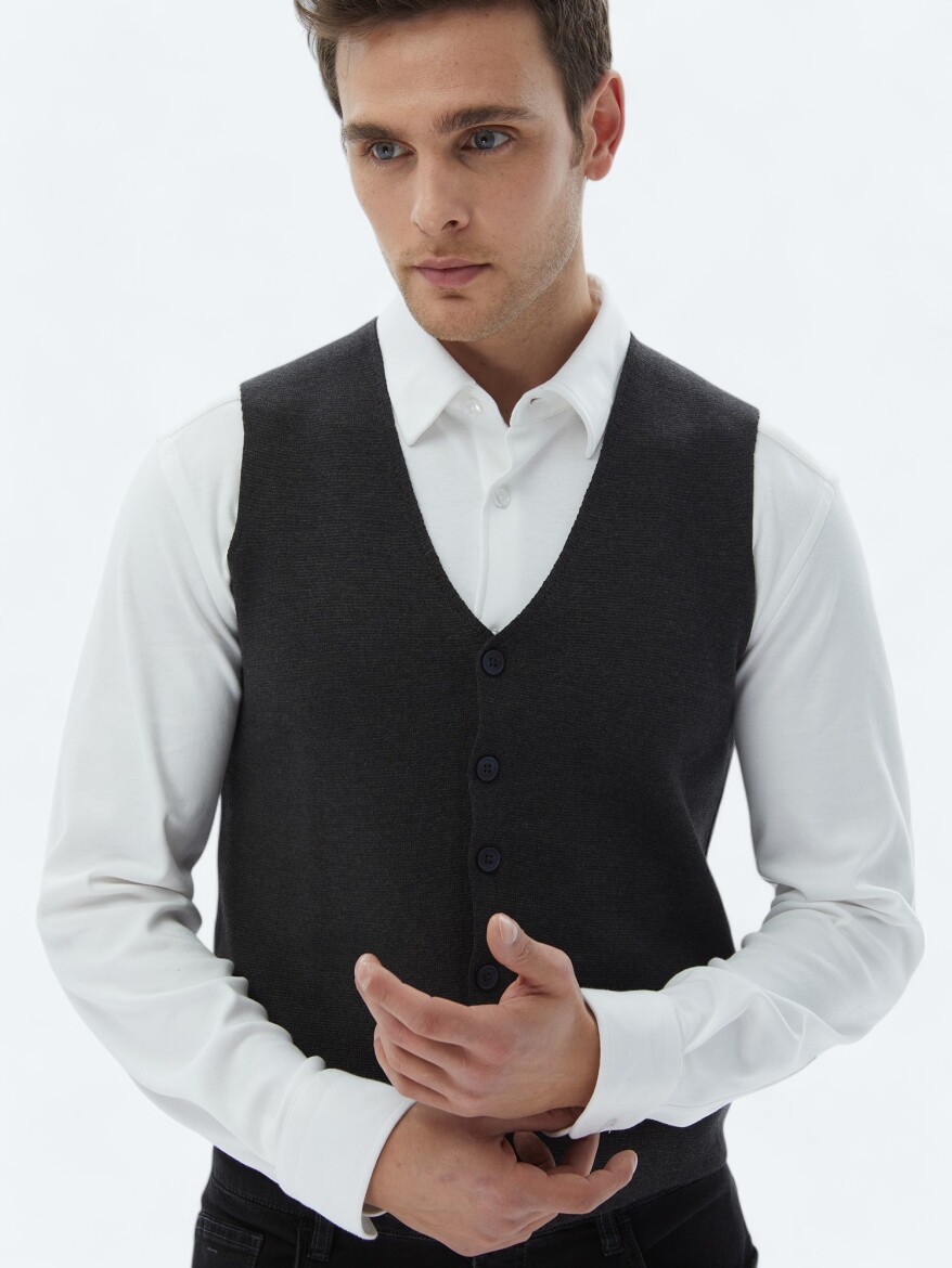 Antrasit Regular Fit Casual Örme Triko Yelek - 5