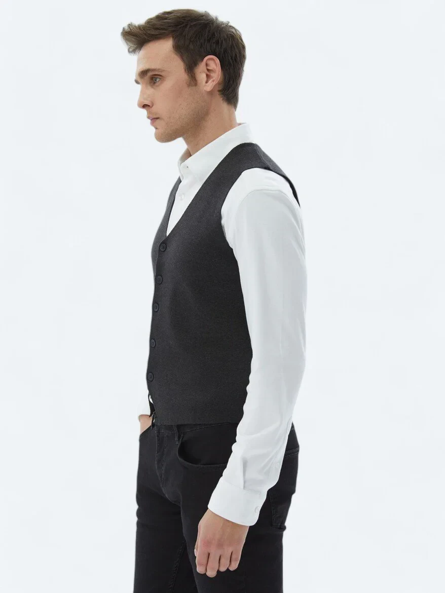 Antrasit Regular Fit Casual Örme Triko Yelek - 4