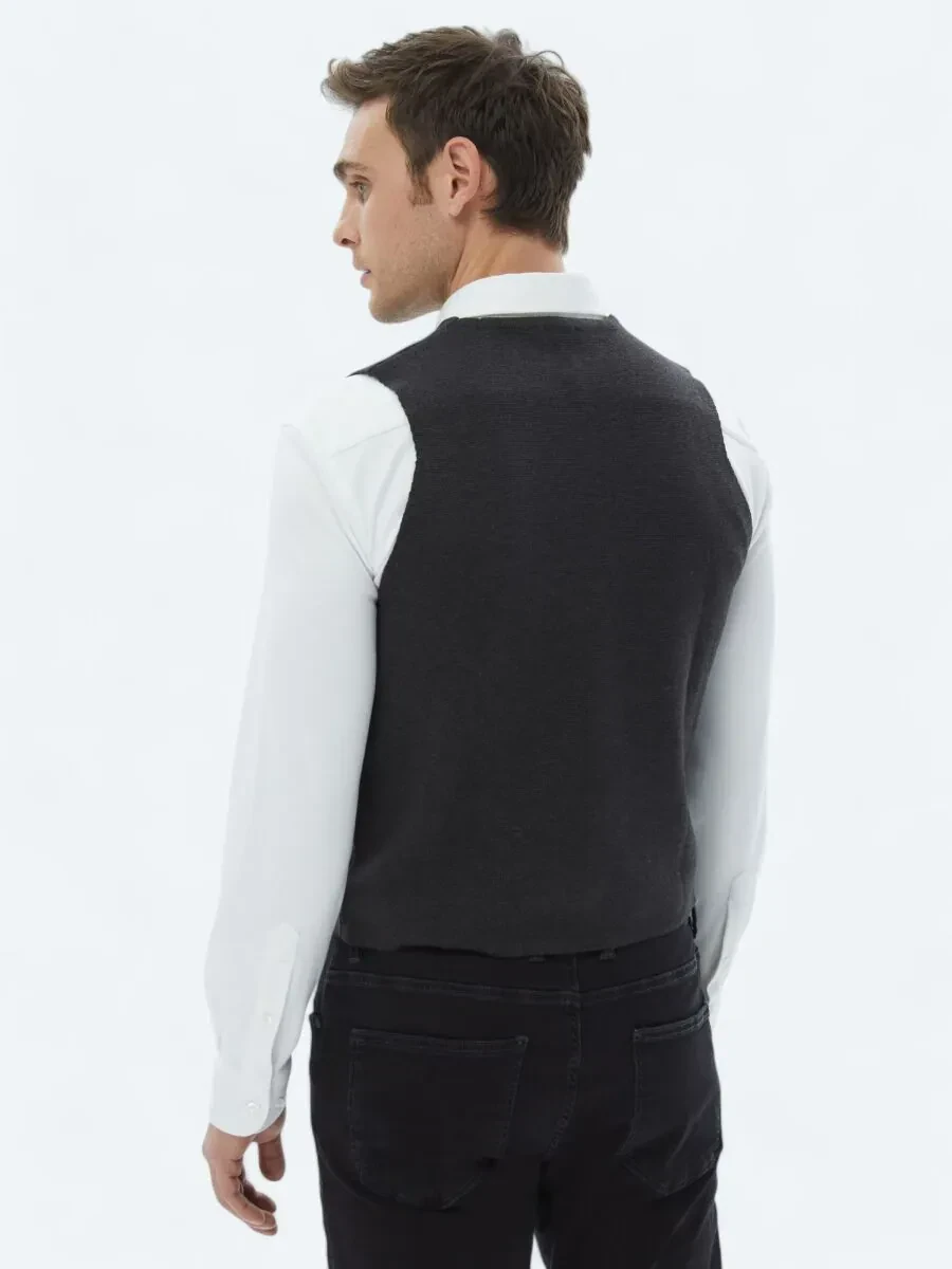 Antrasit Regular Fit Casual Örme Triko Yelek - 6