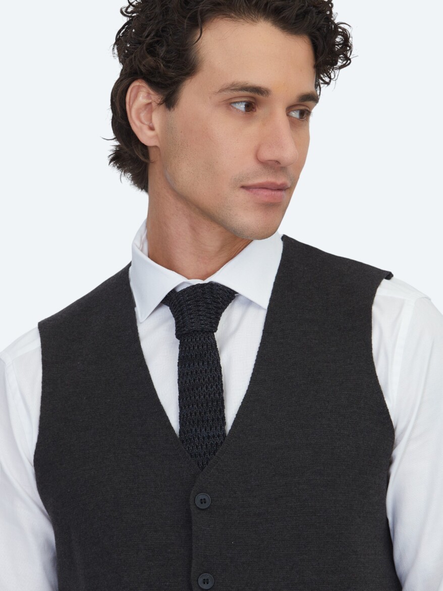 Antrasit Regular Fit Casual Örme Triko Yelek - 3