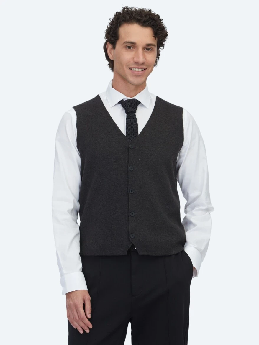 Antrasit Regular Fit Casual Örme Triko Yelek - KİP