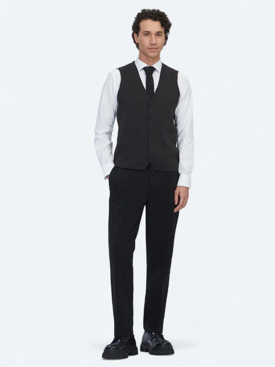 Antrasit Regular Fit Casual Örme Triko Yelek - KİP