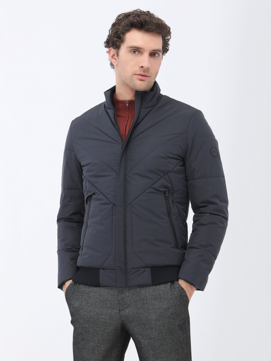 Antrasit Regular Fit Dik Yaka Casual Dokuma Mont - 1