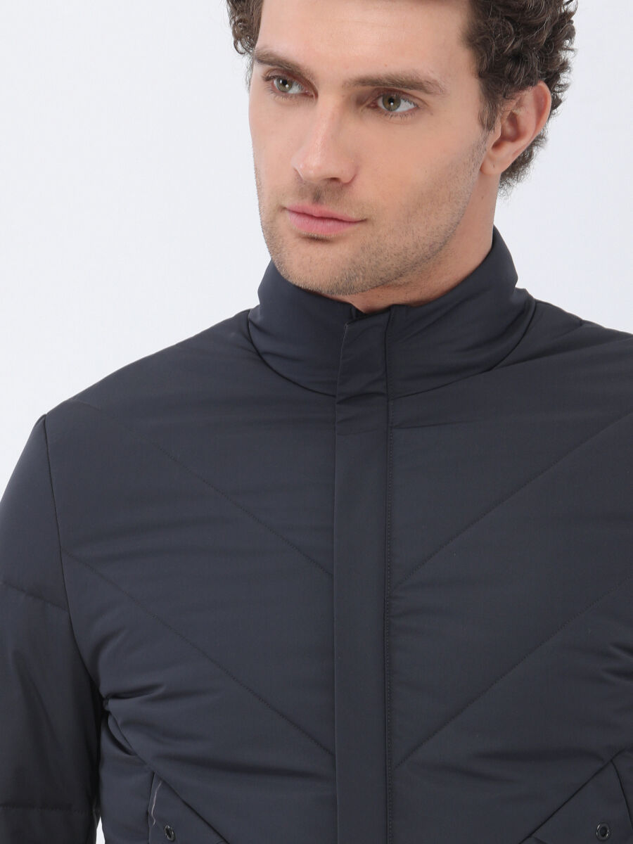 Antrasit Regular Fit Dik Yaka Casual Dokuma Mont - 2