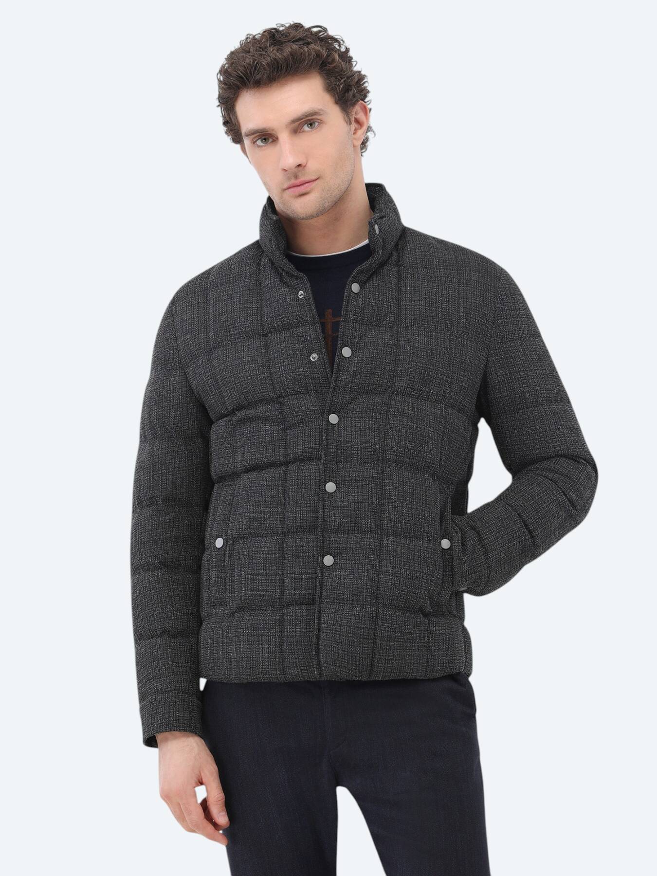 Antrasit Regular Fit Dik Yaka Casual Dokuma Mont