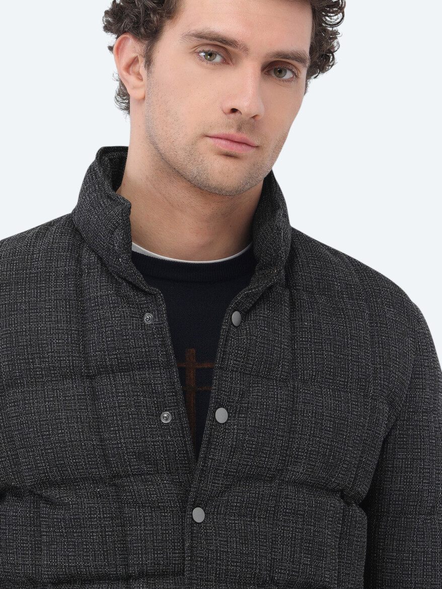 Antrasit Regular Fit Dik Yaka Casual Dokuma Mont - 3