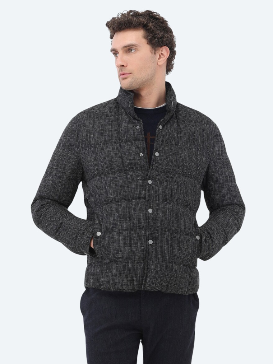Antrasit Regular Fit Dik Yaka Casual Dokuma Mont - 4