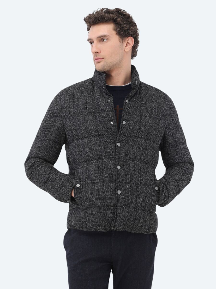 Antrasit Regular Fit Dik Yaka Casual Dokuma Mont - 4