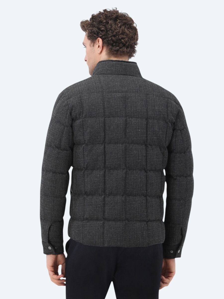 Antrasit Regular Fit Dik Yaka Casual Dokuma Mont - 5