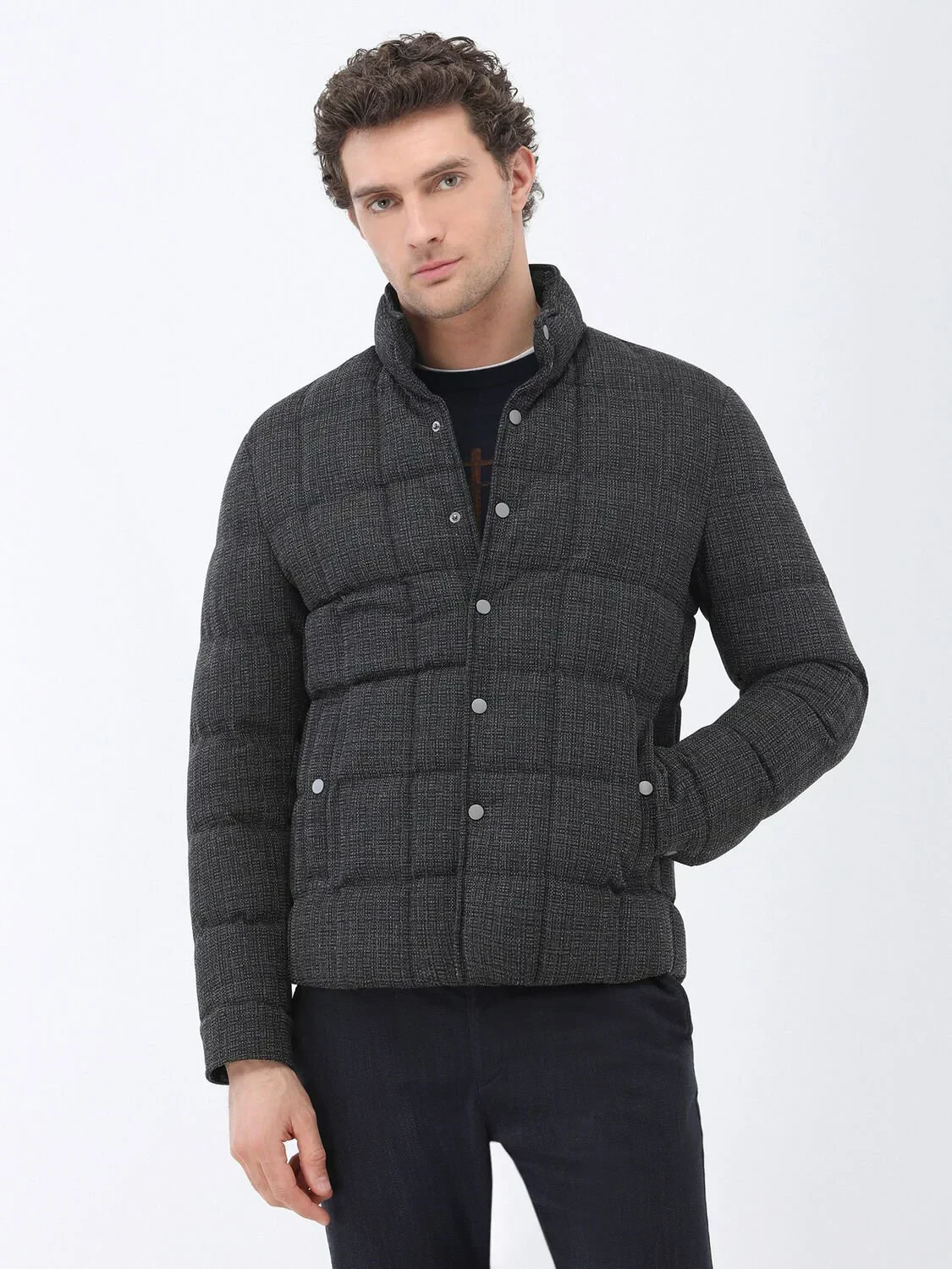 Antrasit Regular Fit Dik Yaka Casual Dokuma Mont - 1