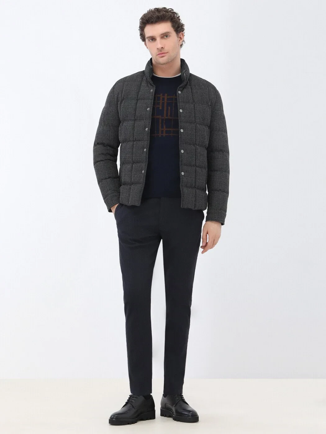 Antrasit Regular Fit Dik Yaka Casual Dokuma Mont - 2