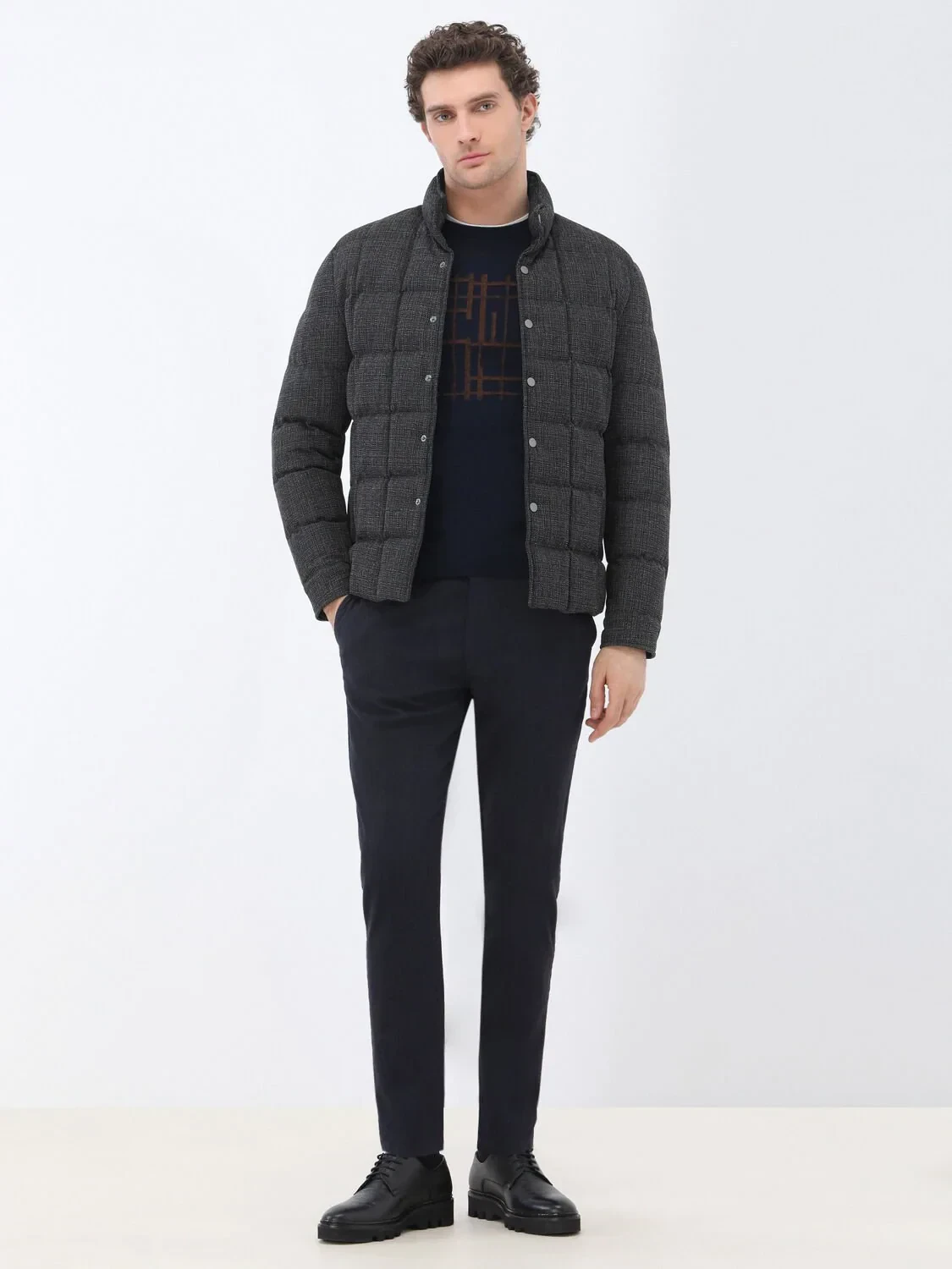 Antrasit Regular Fit Dik Yaka Casual Dokuma Mont - 2