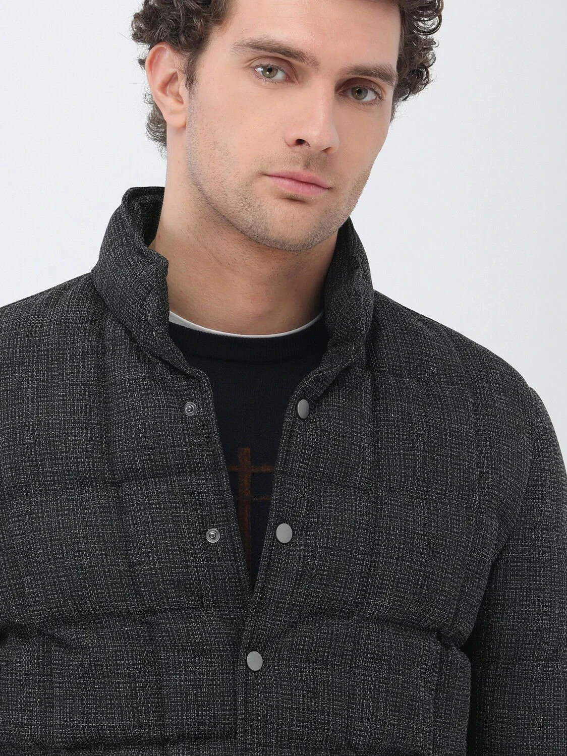 Antrasit Regular Fit Dik Yaka Casual Dokuma Mont - 3