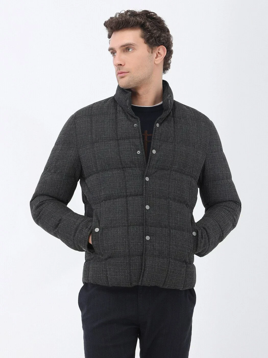 Antrasit Regular Fit Dik Yaka Casual Dokuma Mont - 4