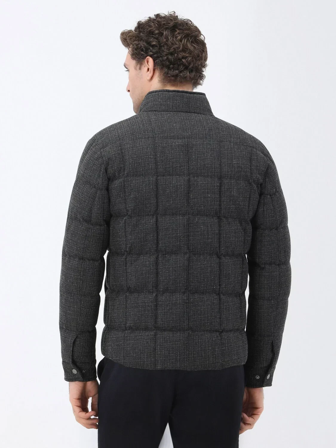 Antrasit Regular Fit Dik Yaka Casual Dokuma Mont - 5