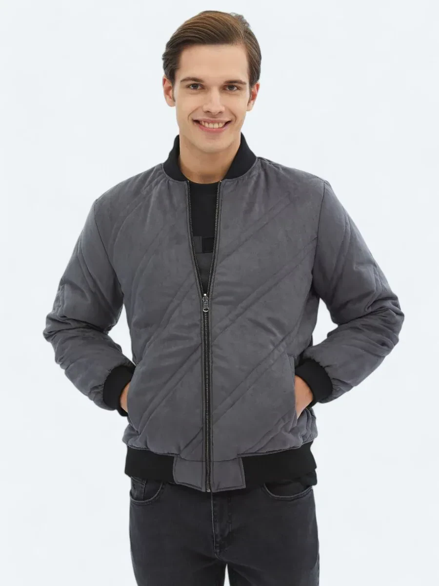 Antrasit Regular Fit Dik Yaka Casual Dokuma Mont - 1