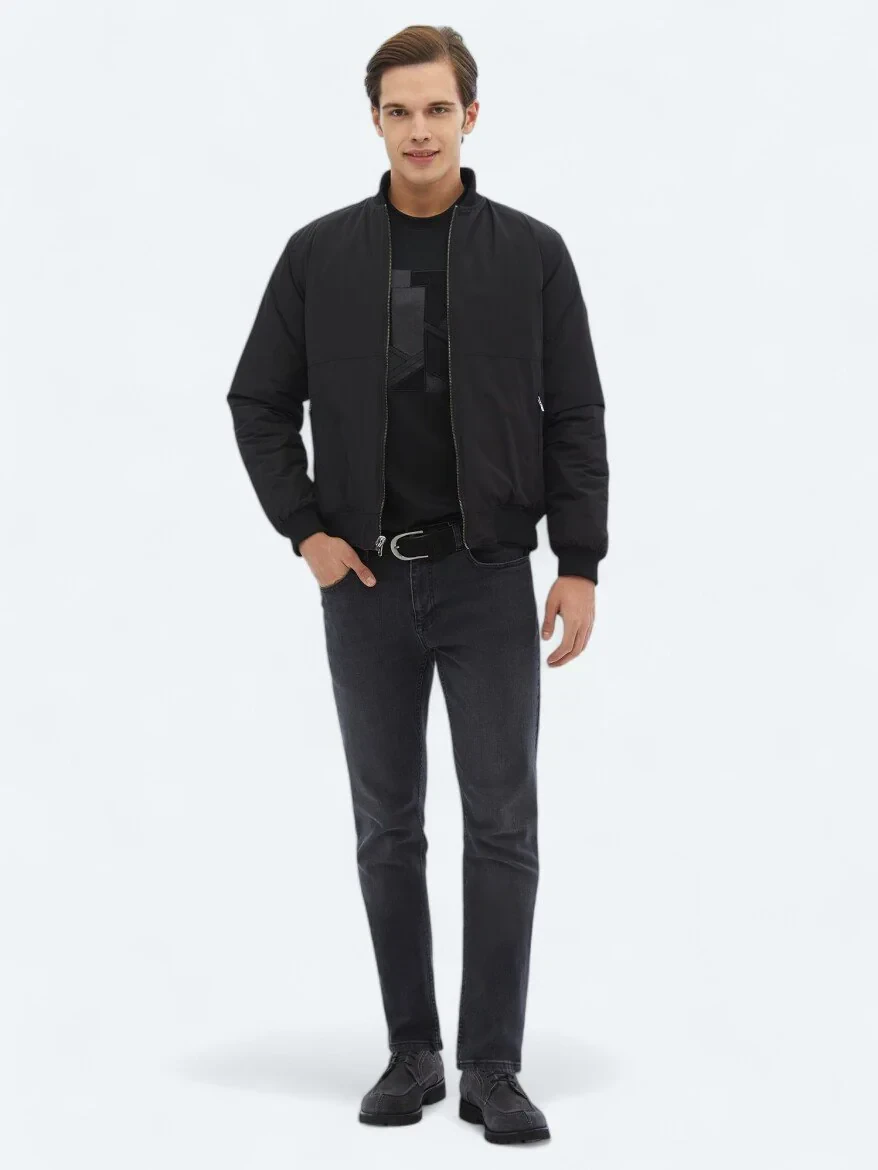 Antrasit Regular Fit Dik Yaka Casual Dokuma Mont - 5