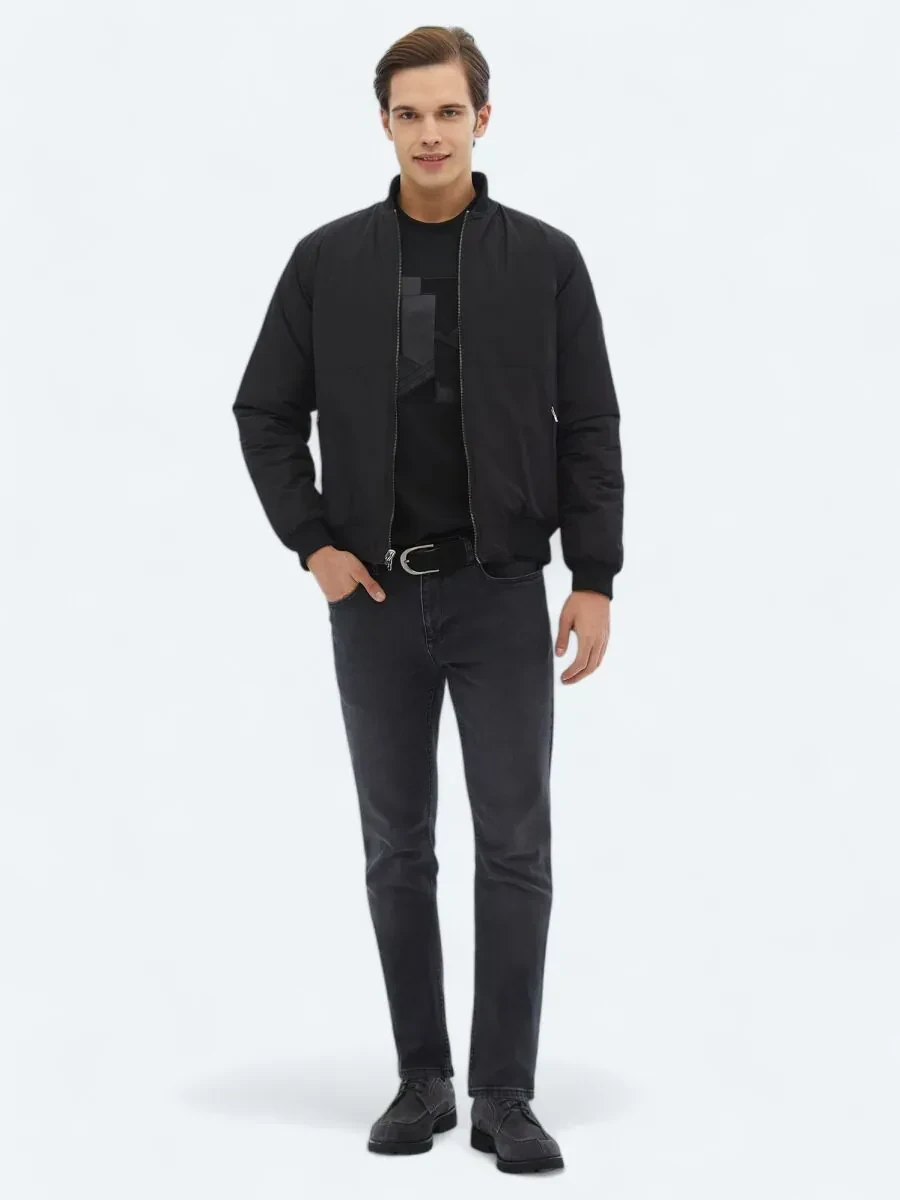 Antrasit Regular Fit Dik Yaka Casual Dokuma Mont - 5