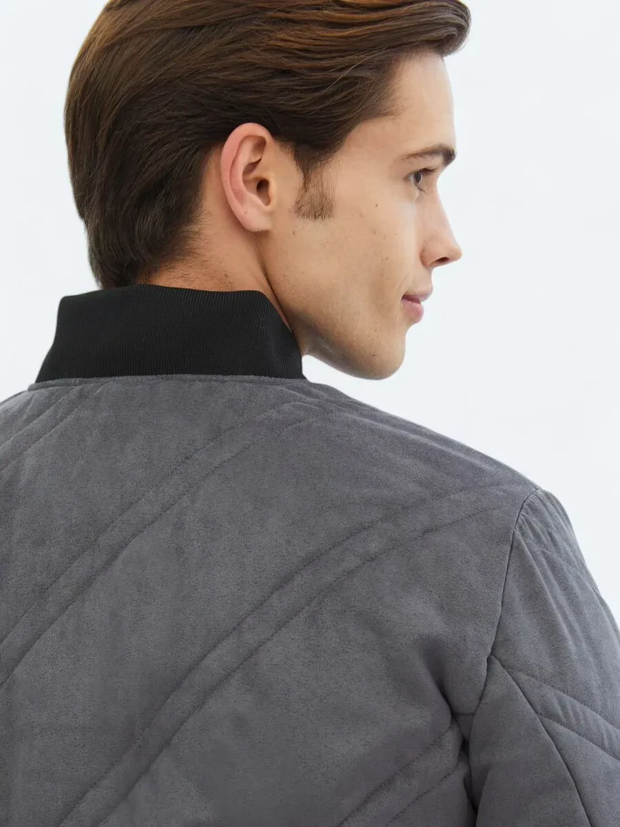 Antrasit Regular Fit Dik Yaka Casual Dokuma Mont - 11