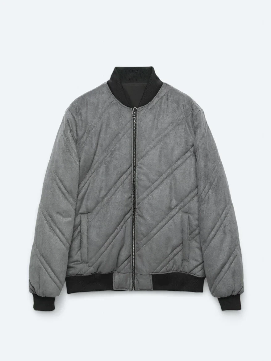 Antrasit Regular Fit Dik Yaka Casual Dokuma Mont - 15