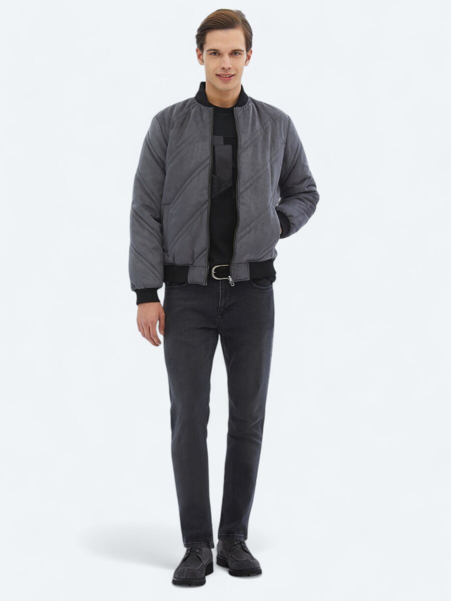 Antrasit Regular Fit Dik Yaka Casual Dokuma Mont - 3