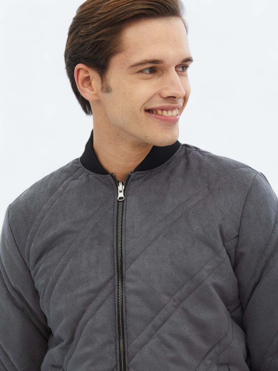 Antrasit Regular Fit Dik Yaka Casual Dokuma Mont - 4