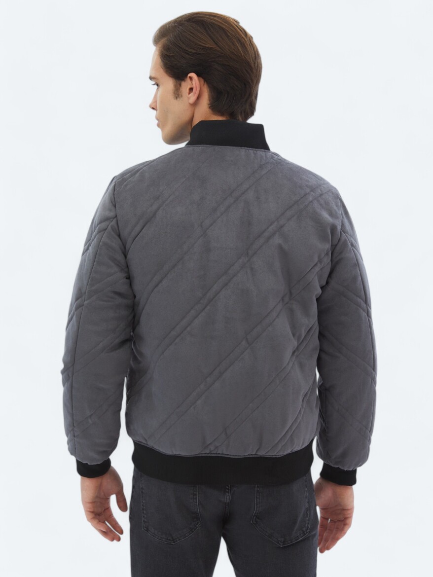 Antrasit Regular Fit Dik Yaka Casual Dokuma Mont - 14