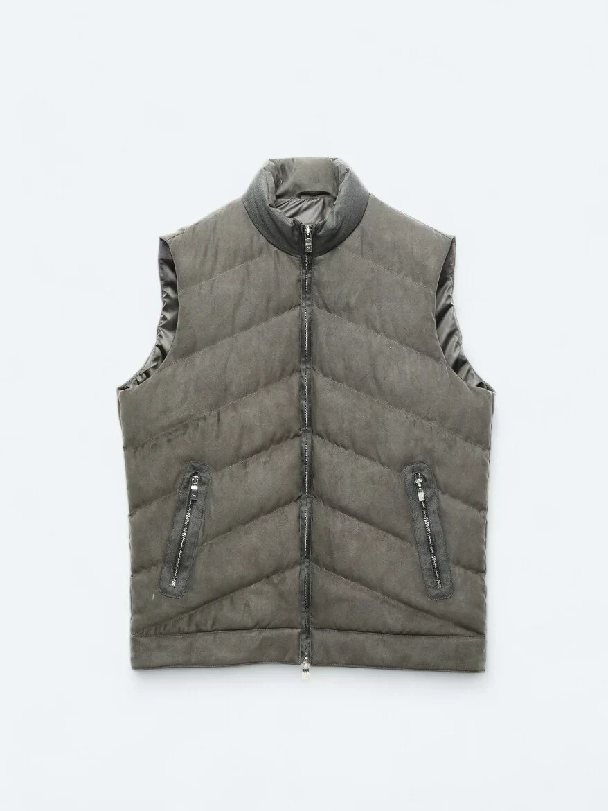 Antrasit Regular Fit Dik Yaka Casual Dokuma Spor Yelek - 7