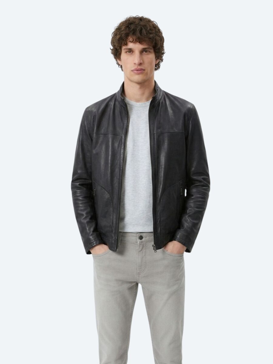 Antrasit Regular Fit Dik Yaka Smart Casual Çift Taraflı Deri Mont - 2