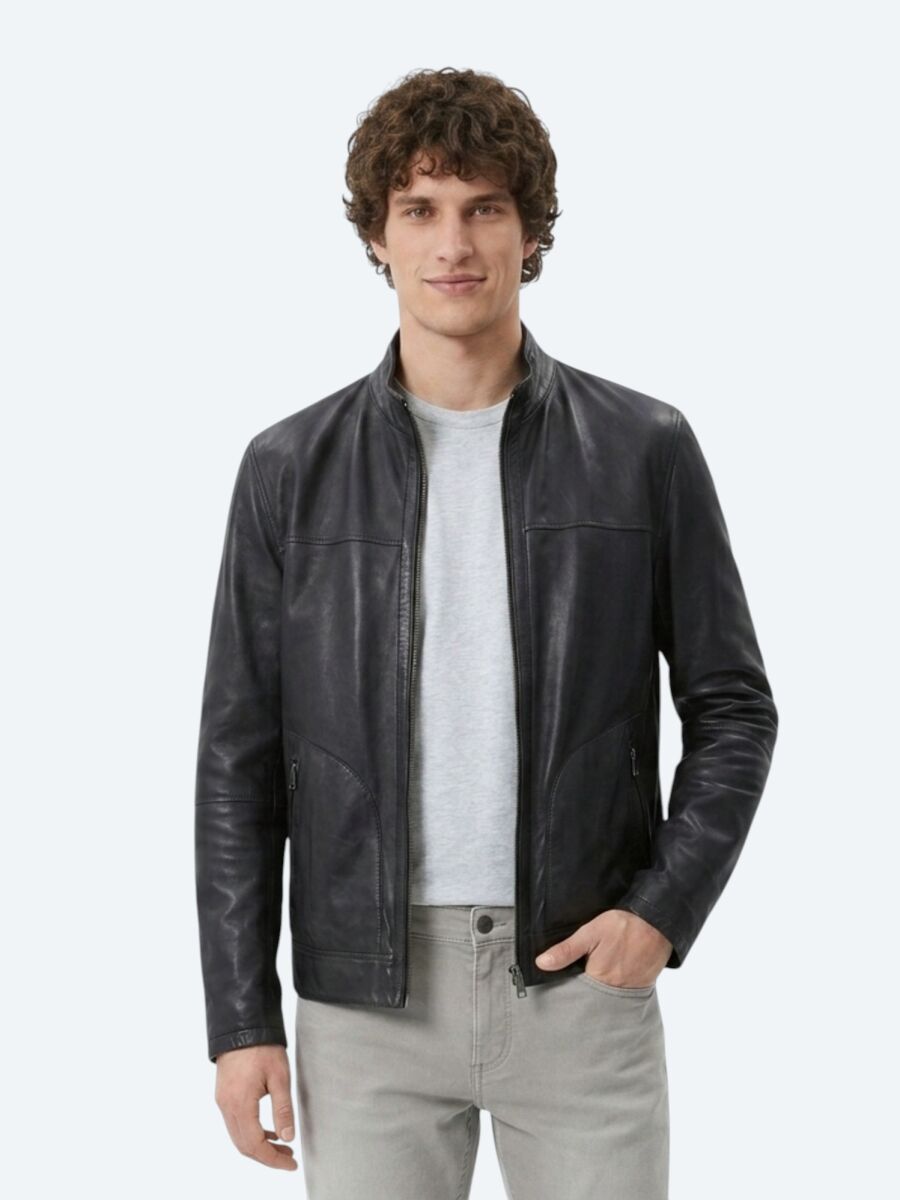 Antrasit Regular Fit Dik Yaka Smart Casual Çift Taraflı Deri Mont - 3