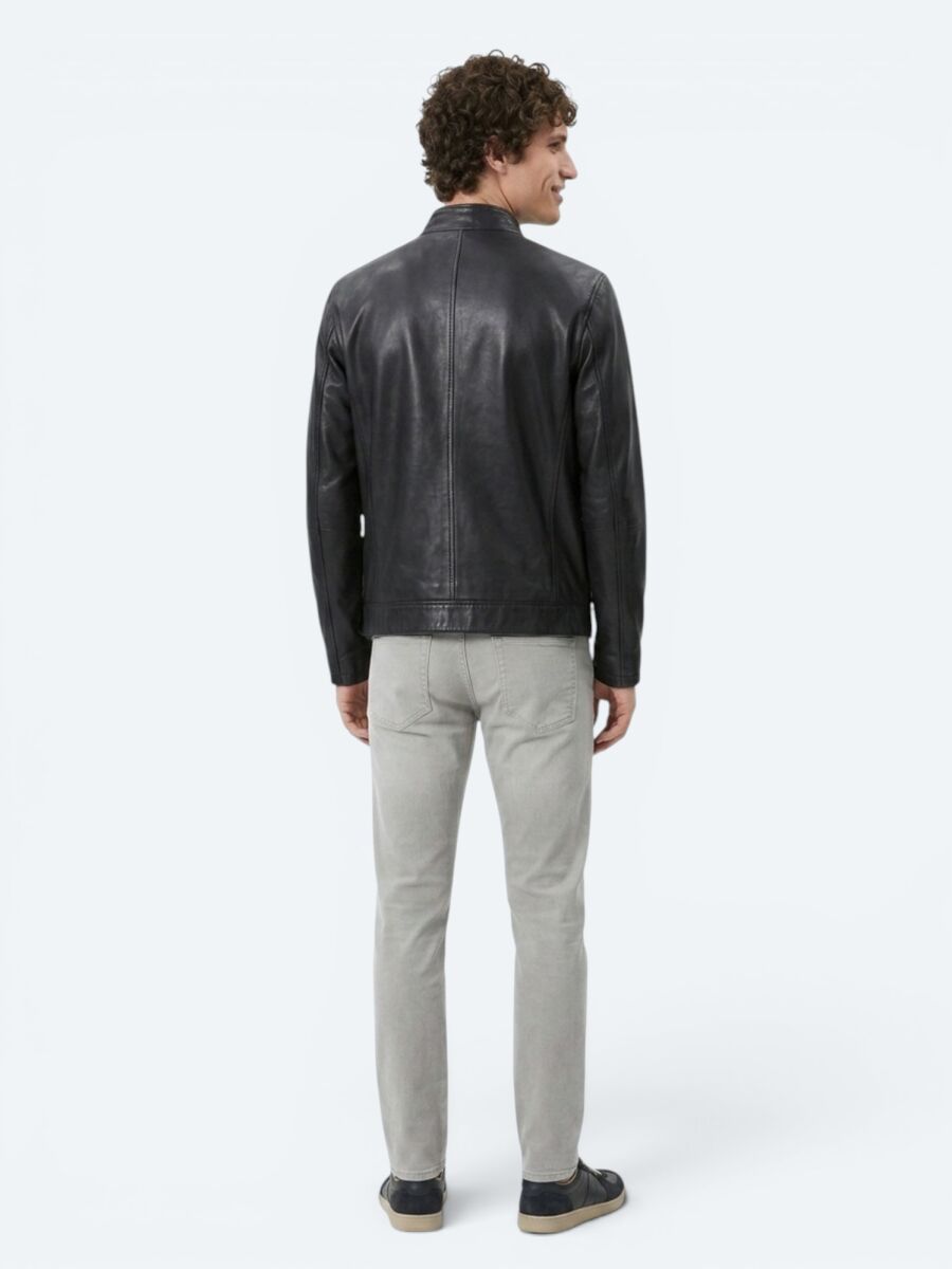 Antrasit Regular Fit Dik Yaka Smart Casual Çift Taraflı Deri Mont - 4