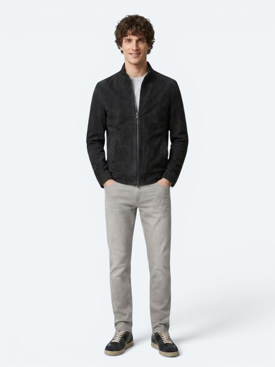 Antrasit Regular Fit Dik Yaka Smart Casual Çift Taraflı Deri Mont - 5