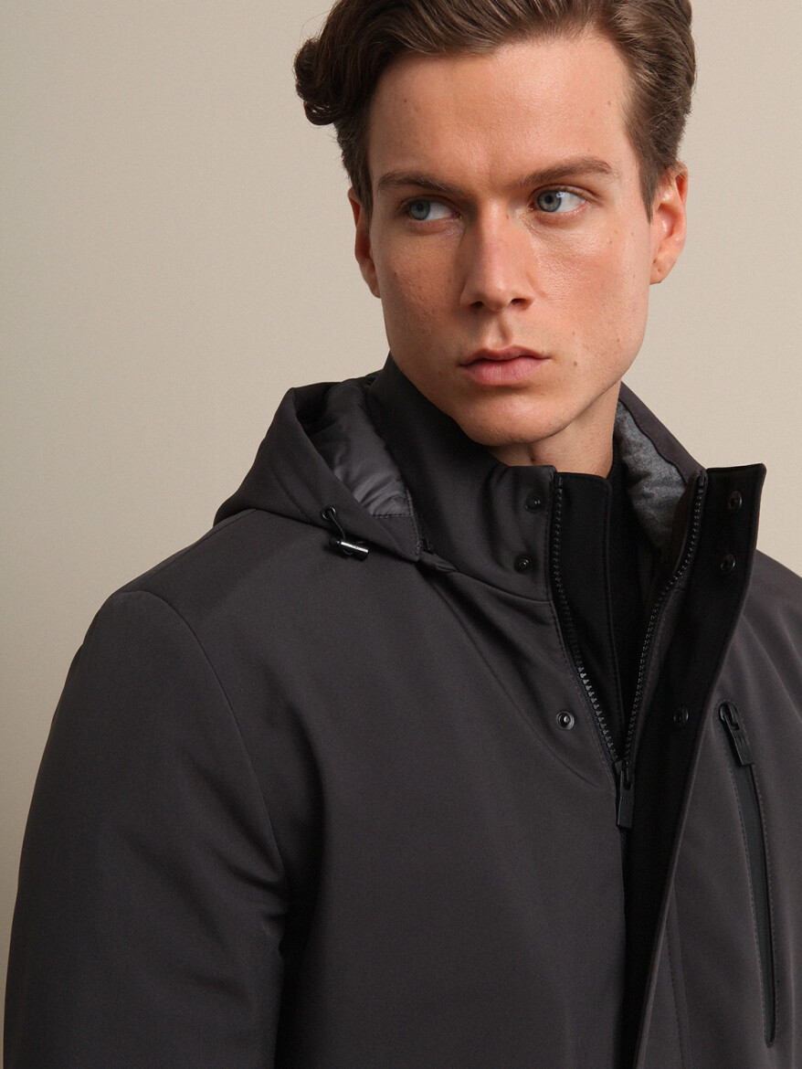 Antrasit Regular Fit Dik Yaka Smart Casual Dokuma Kaban - 2