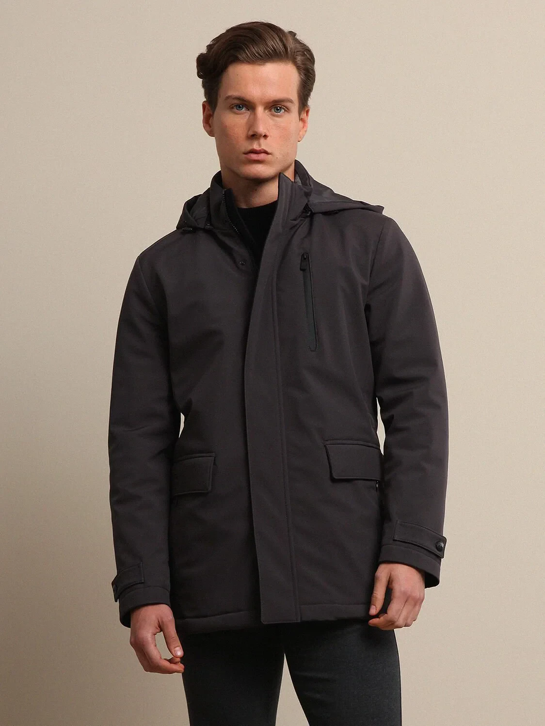 Antrasit Regular Fit Dik Yaka Smart Casual Dokuma Kaban - 1