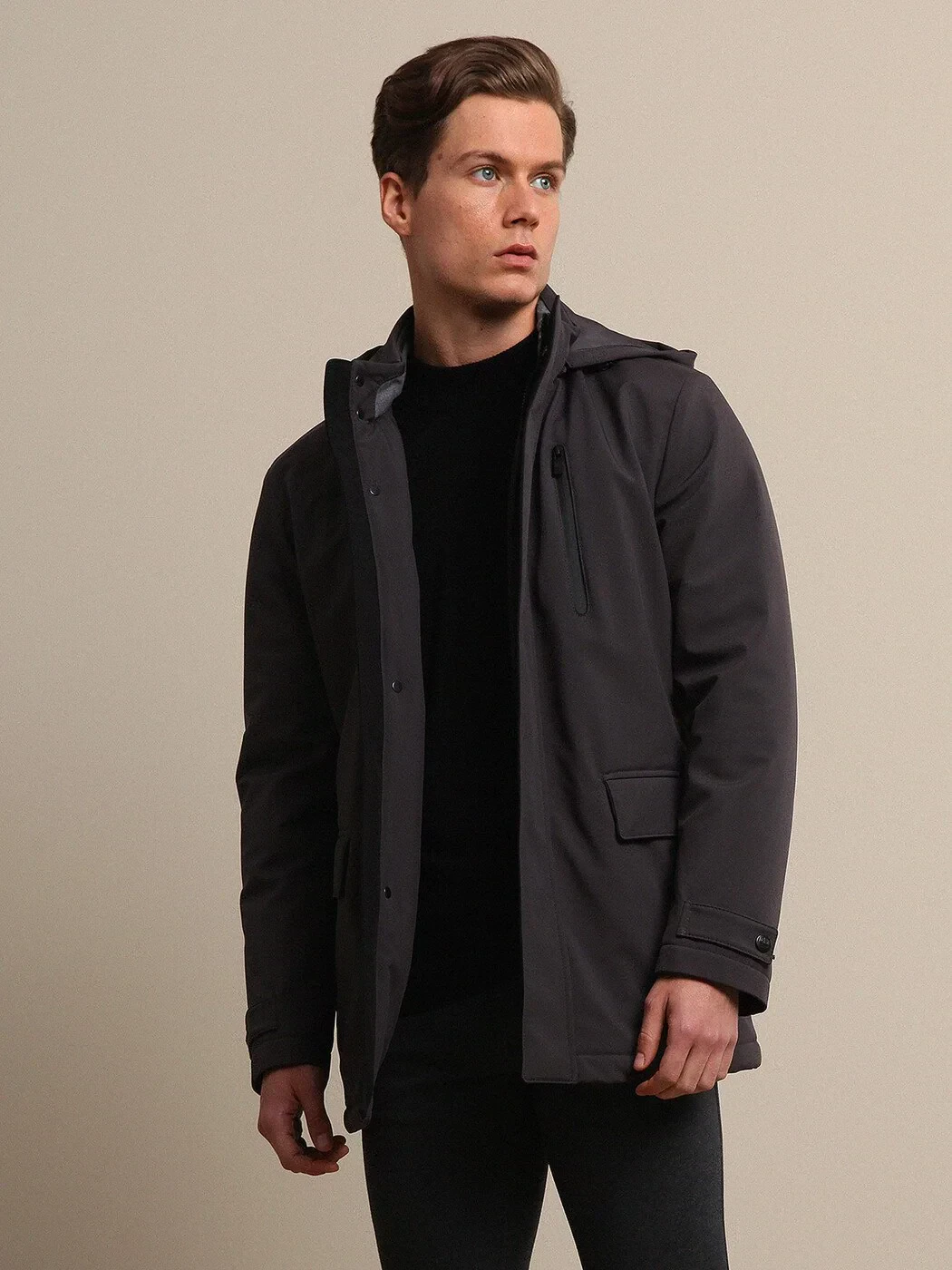 Antrasit Regular Fit Dik Yaka Smart Casual Dokuma Kaban - 3