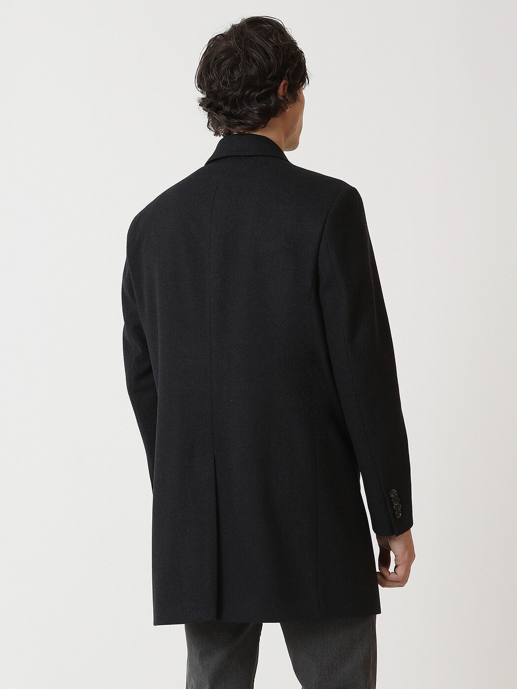 Antrasit Regular Fit Kelebek Yaka Klasik Dokuma Palto - 5